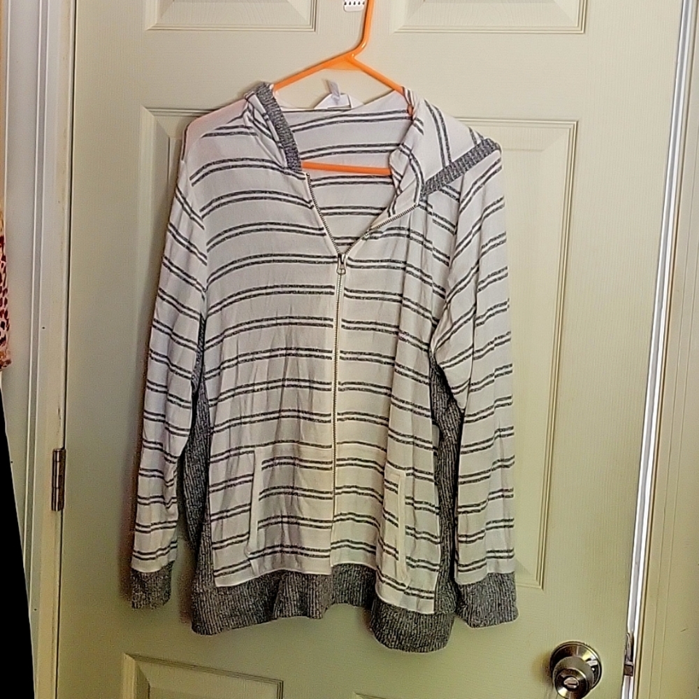 Gray and White zip up hoodie